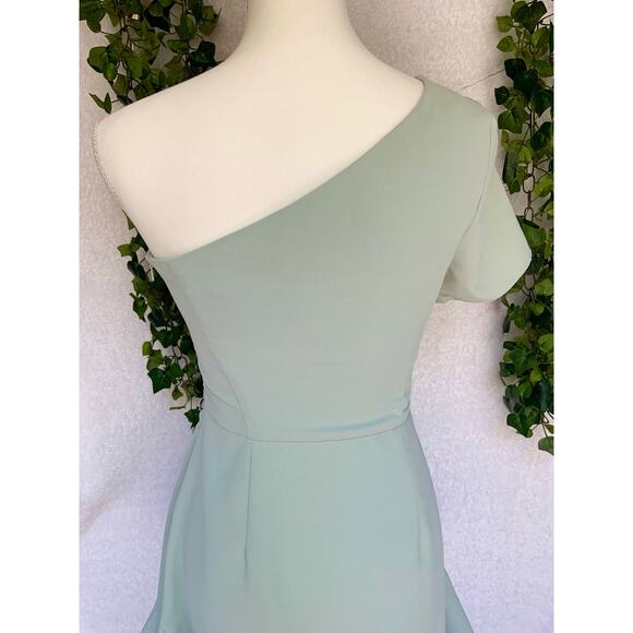 TCEC Green Pastel One Sleeve Ruffle Asymmetrical Mini Dress Women's Size Small - Picture 8 of 10